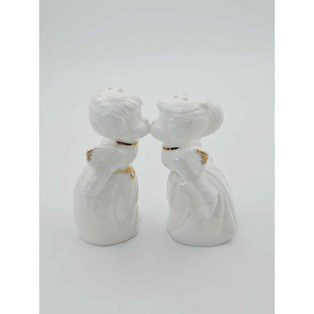 Vintage George Good Bone China Angel Salt and Pepper Shakers Gold Trim 1982